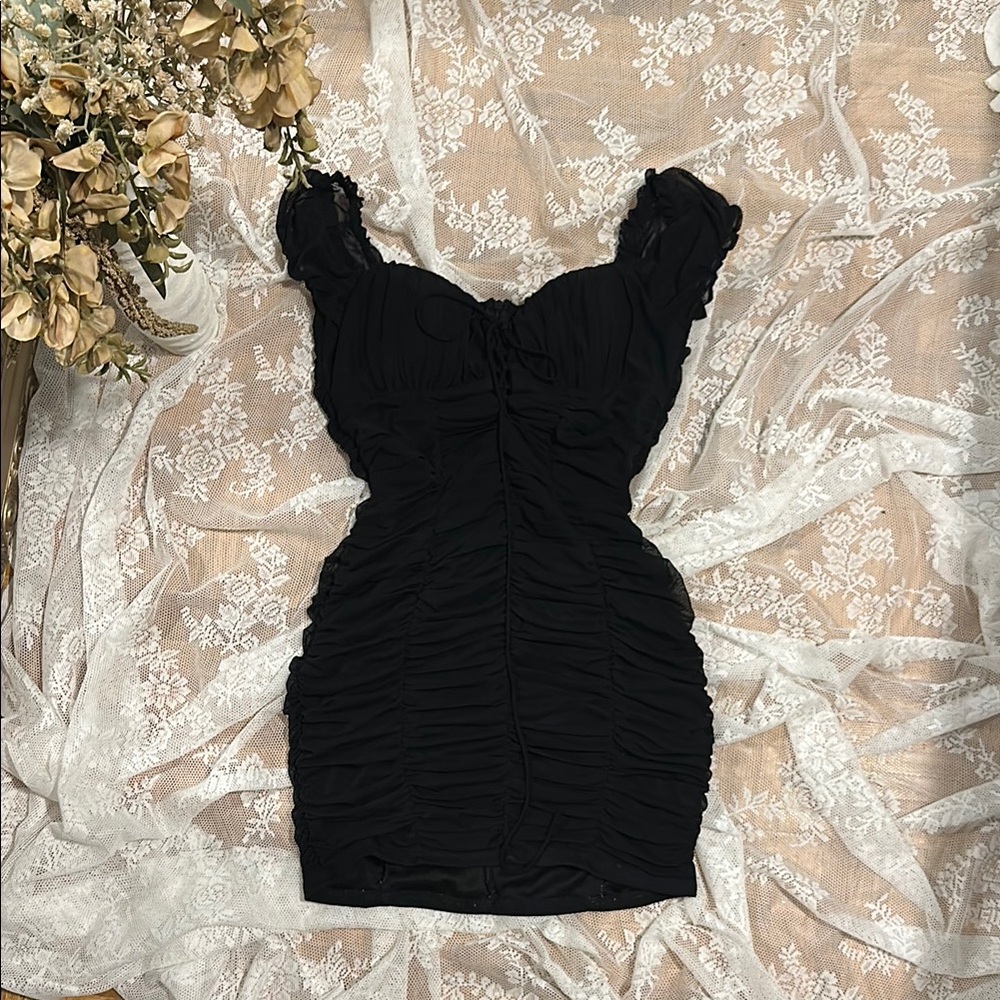 Elegant Black Ruched Mini Dress